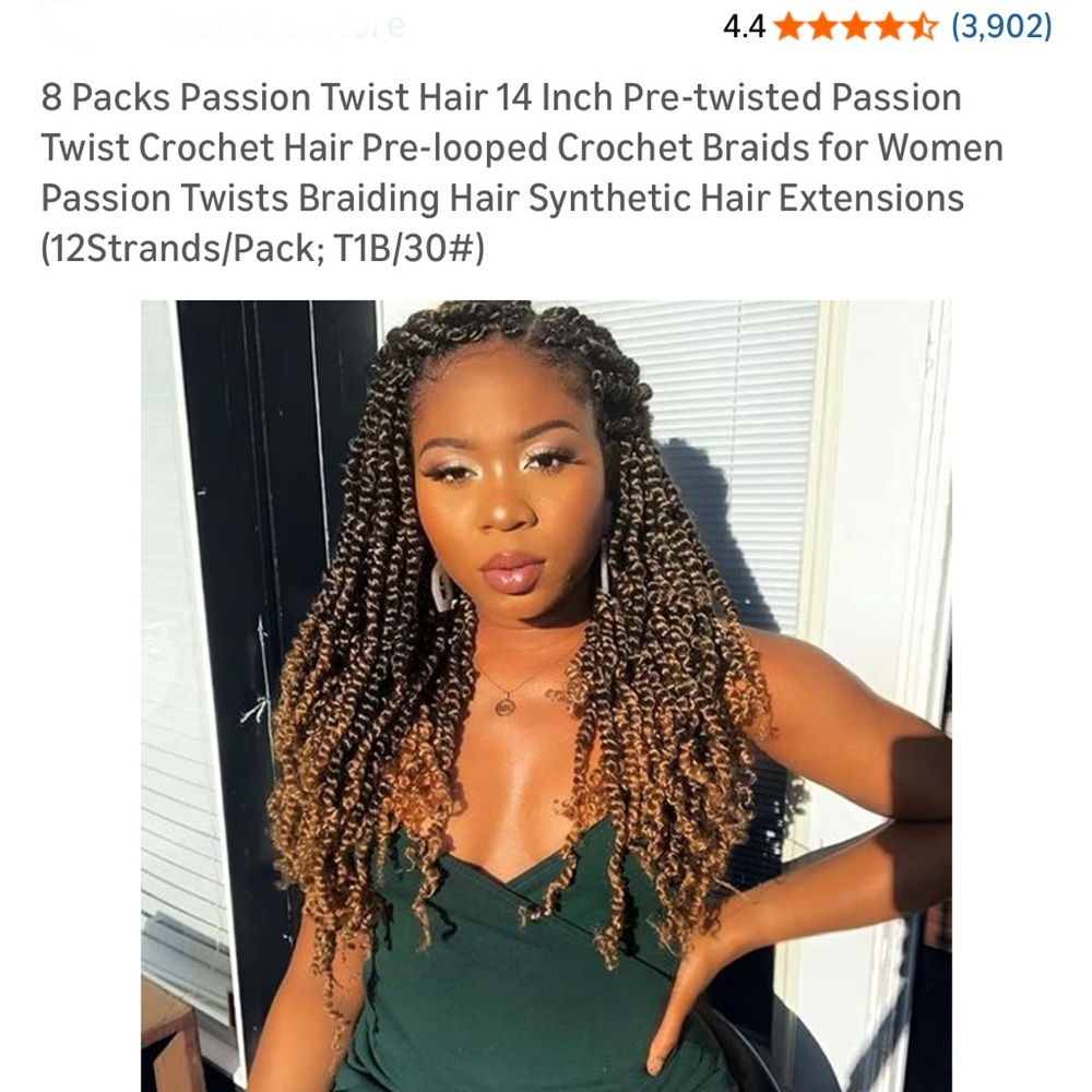 Tiana Pre-Twisted Passion Twist Crochet Hair,2xBulk 8pks=16pks)14”,100% handmade
